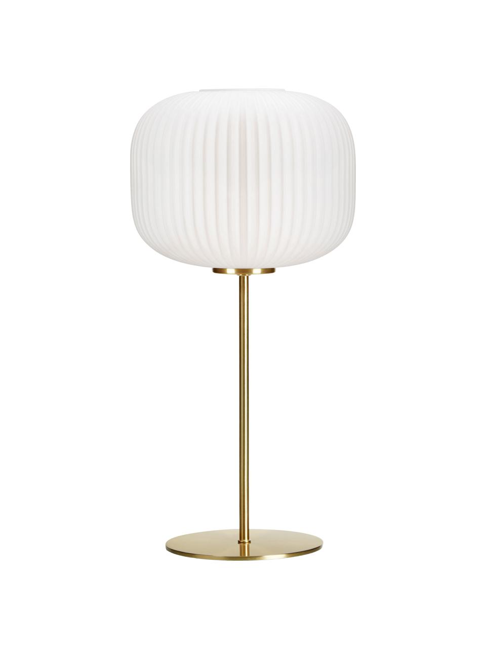 Lampada da tavolo con paralume in vetro Sober, Base della lampada: metallo spazzolato, Paralume: vetro, Bianco, oro, Ø 25 x Alt. 50 cm