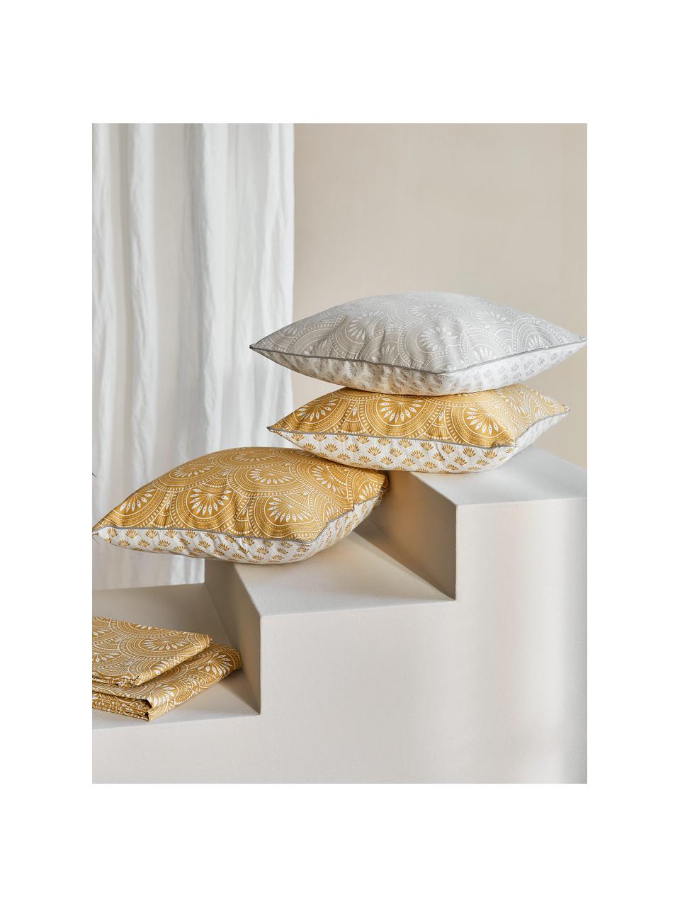 Dwustronna poszewka na poduszkę z bawełny organicznej Tiara, 100% bawełna organiczna, certyfikat GOTS, Jasny szary & biały, we wzór, S 45 x D 45 cm