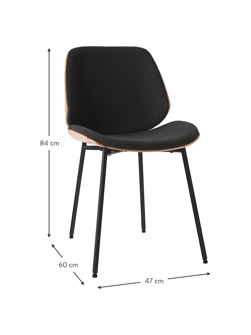 Chaises en bois rembourrées en tissu bouclé Tamara, 2 pièces, Tissu bouclé noir, larg. 47 x prof. 60 cm