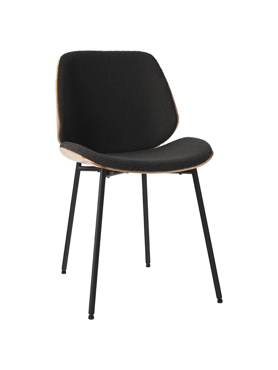 Chaises en bois rembourrées en tissu bouclé Tamara, 2 pièces, Tissu bouclé noir, larg. 47 x prof. 60 cm