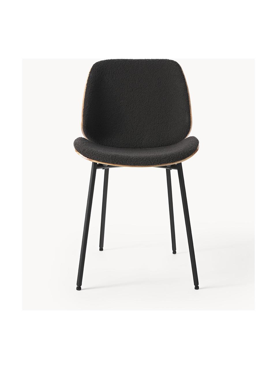 Sillas de madera en tejido bouclé Tamara, 2 uds., Tapizado: tejido bouclé (100% polié, Asiento: madera contrachapada con , Patas: metal con pintura en polv, Bouclé negro, An 47 x F 60 cm