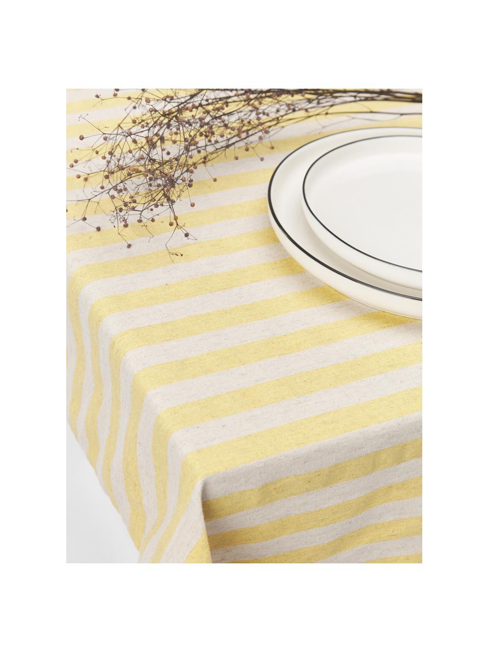 Tovaglia in cotone a righe Alodie, 85% cotone, 15% lino, Giallo, bianco, Larg. 140 x Alt. 250 cm