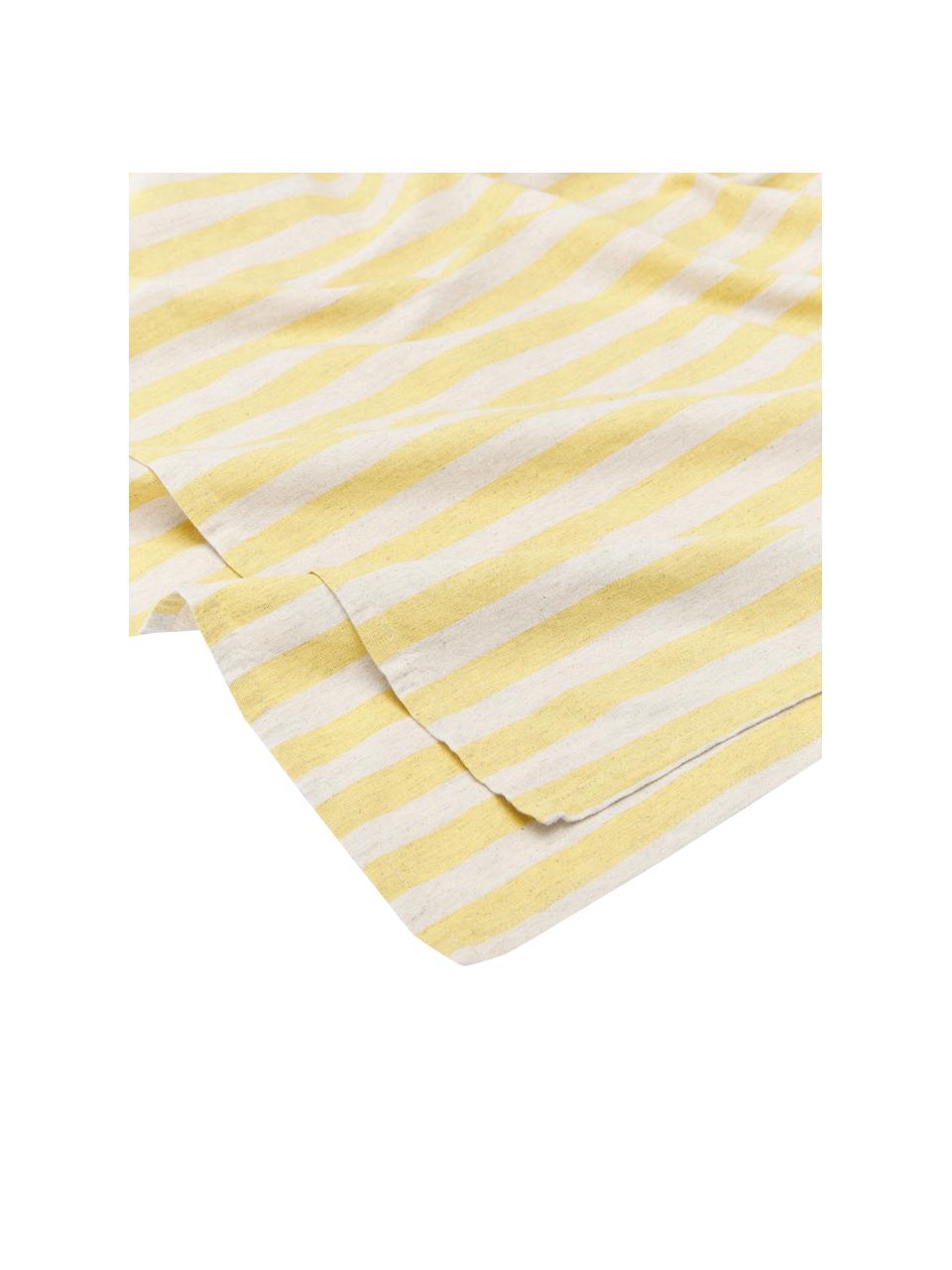 Tovaglia in cotone a righe Alodie, 85% cotone, 15% lino, Giallo, bianco, Larg. 140 x Alt. 250 cm