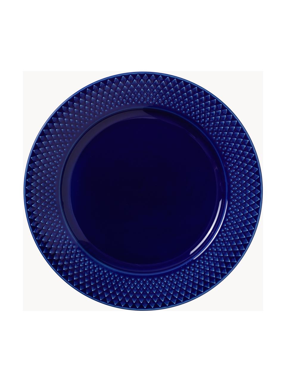 Talerz śniadaniowy z porcelany Rhombe, 4 szt., Porcelana, Ciemny niebieski, Ø 23 cm