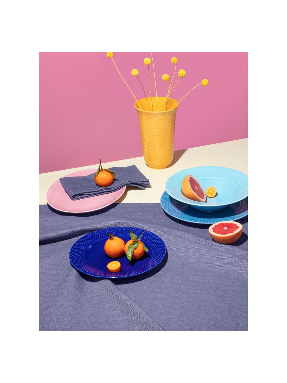 Set 4 piatti colazione in porcellana Rhombe, Porcellana, Blu scuro, Ø 23 cm