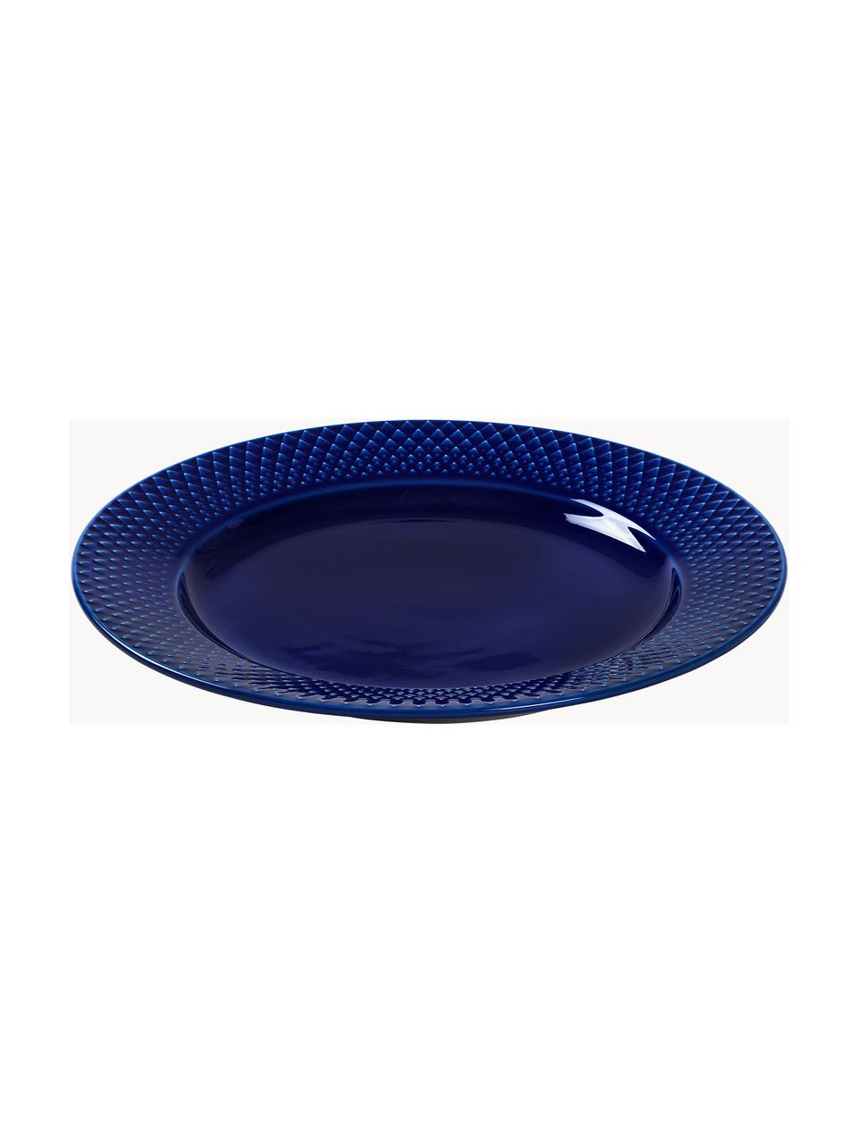 Assiettes à dessert en porcelaine Rhombe, 4 pièces, Porcelaine, Bleu foncé, Ø 23 cm