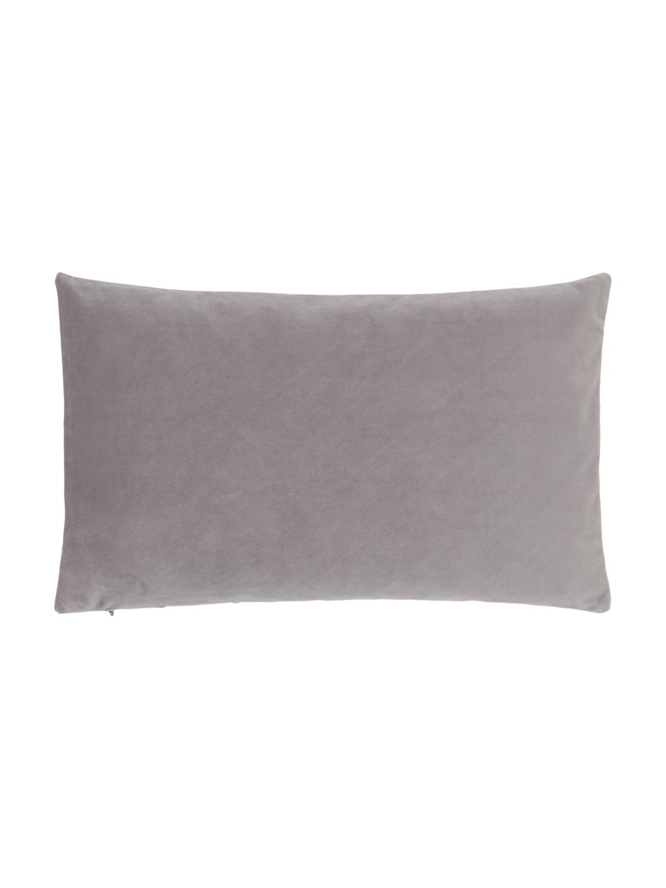 Housse de coussin en velours gris clair Leyla, Velours (100 % polyester), Gris, larg. 30 x long. 50 cm