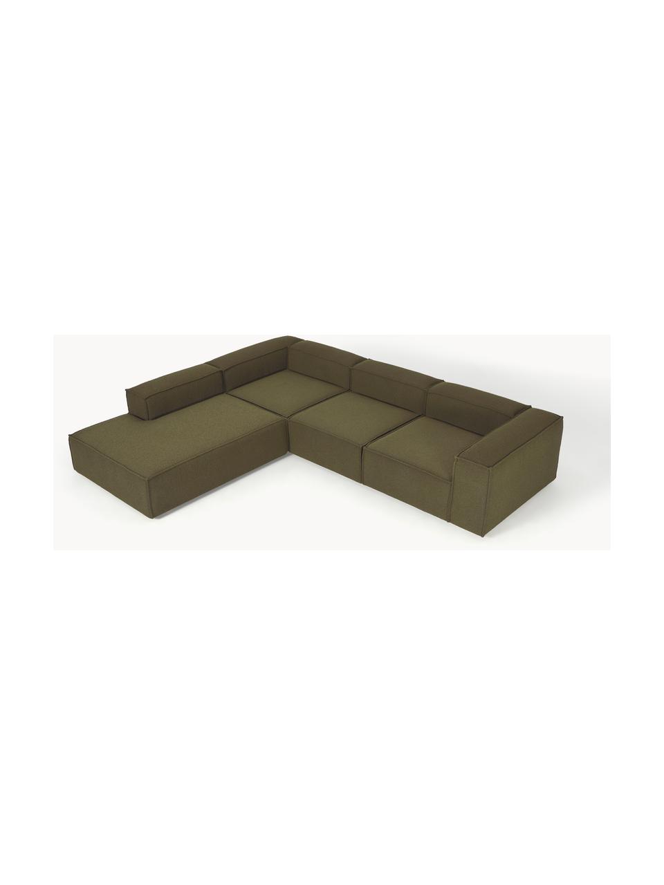 Modulares XL-Ecksofa Lennon aus Bouclé, Bezug: Bouclé (100 % Polyester) , Gestell: Massives Kiefernholz, Spe, Bouclé Olivgrün, B 329 x T 269 cm, Eckteil links