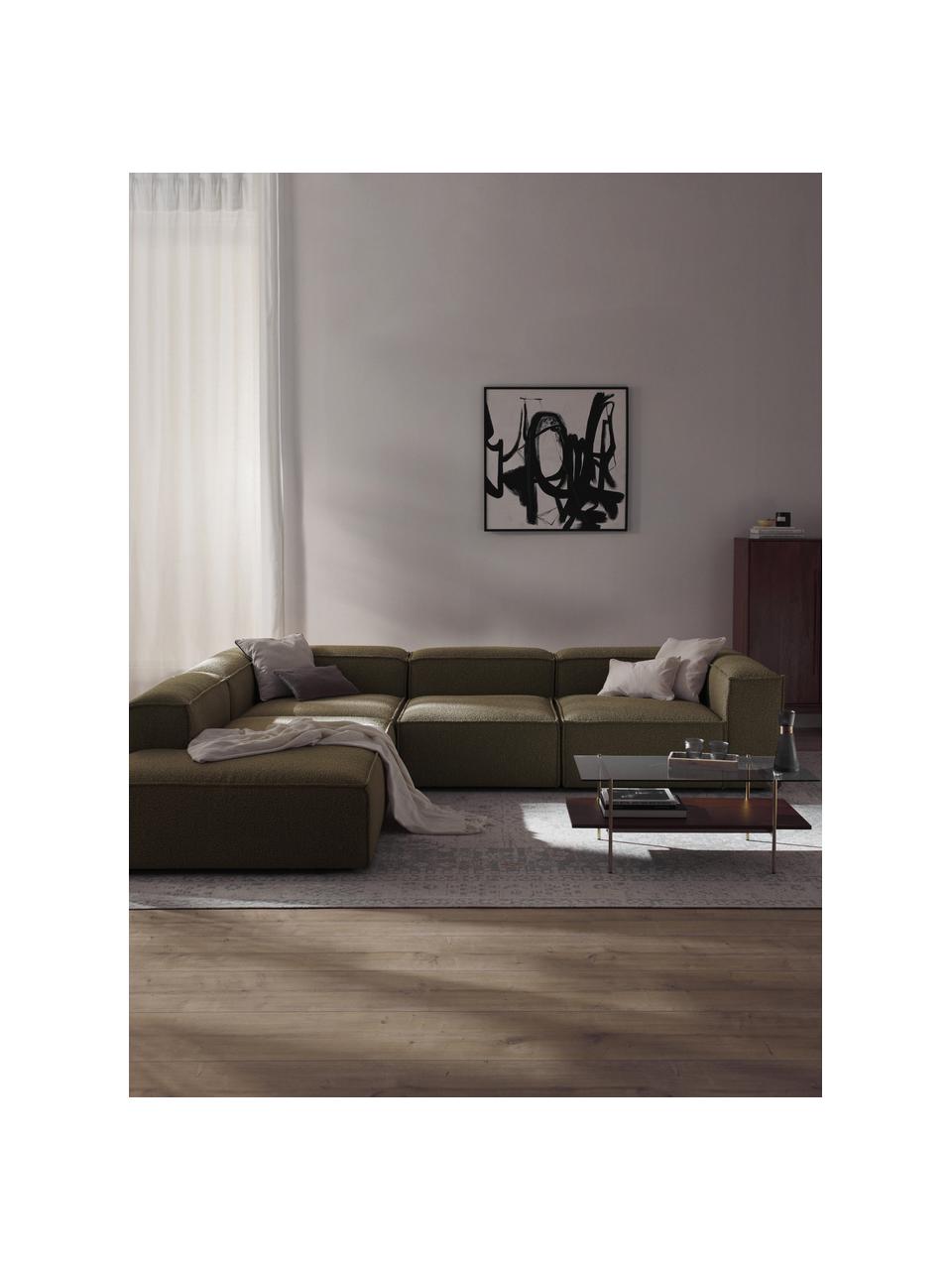Canapé d'angle XL modulable en bouclette Lennon, Bouclette vert olive, larg. 329 x prof. 269 cm, méridienne à gauche