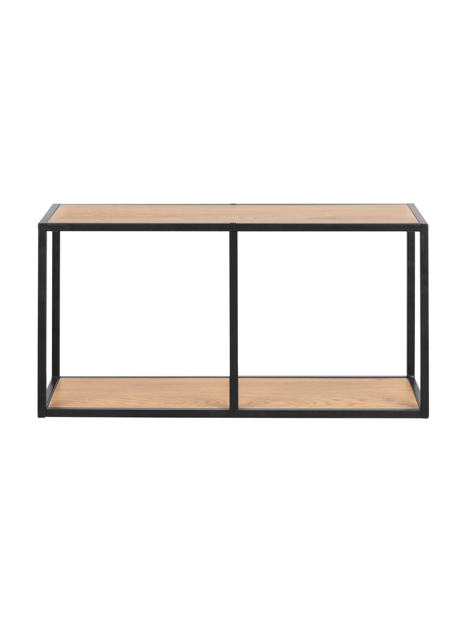 Estante de pared de madera y metal Seaford, Estantería: tablero de fibras de dens, Estructura: metal con pintura en polv, Negro, roble, An 73 x Al 37 cm