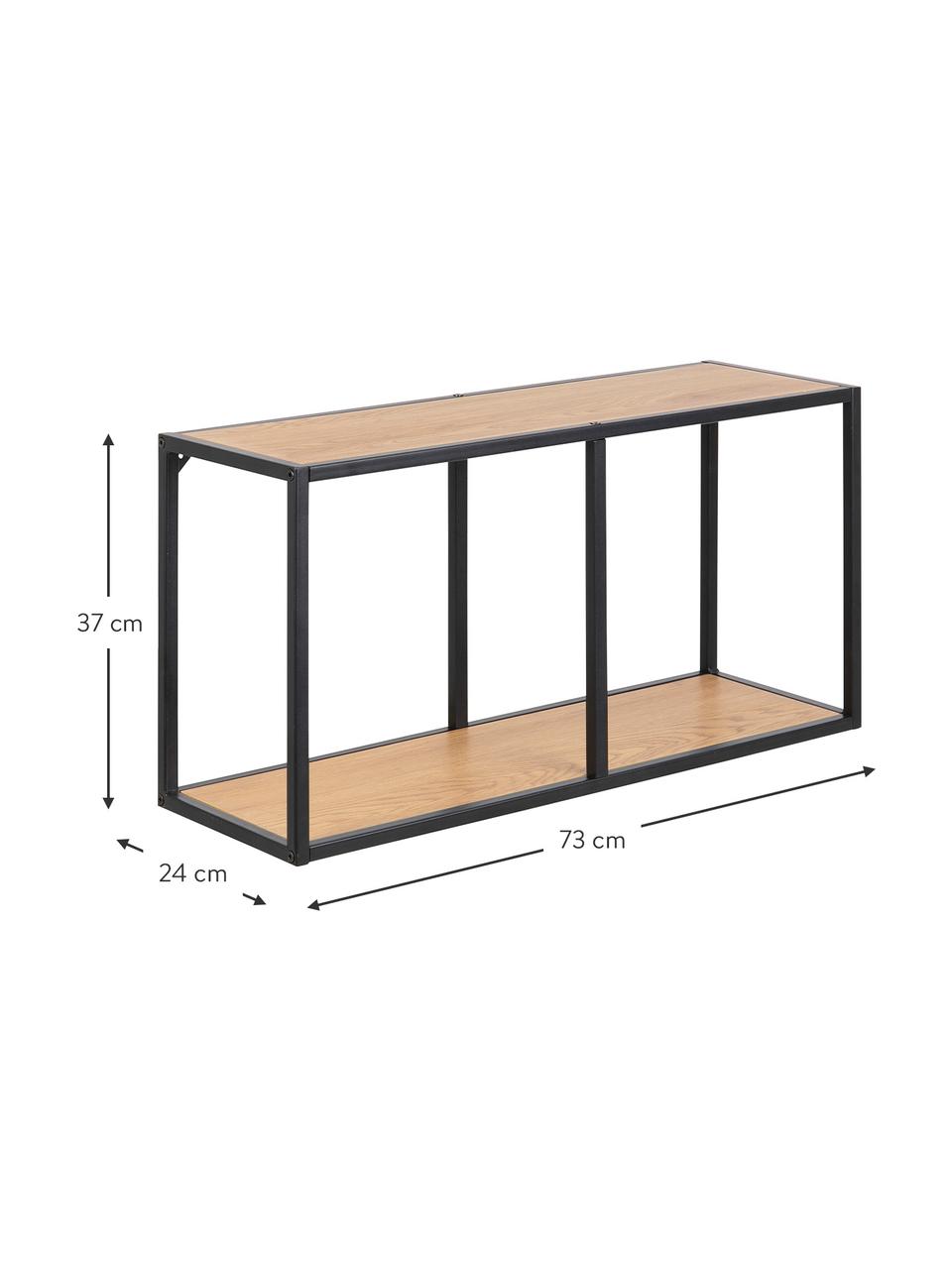 Estante de pared de madera y metal Seaford, Estantería: tablero de fibras de dens, Estructura: metal con pintura en polv, Negro, roble, An 73 x Al 37 cm