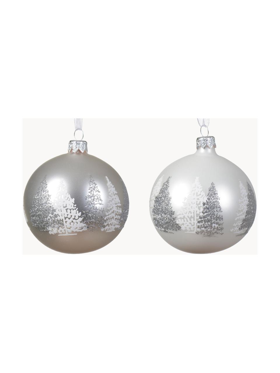 Kerstballen Christmas Tree, set van 6, Glas, Zilverkleurig, wit, Ø 8 cm
