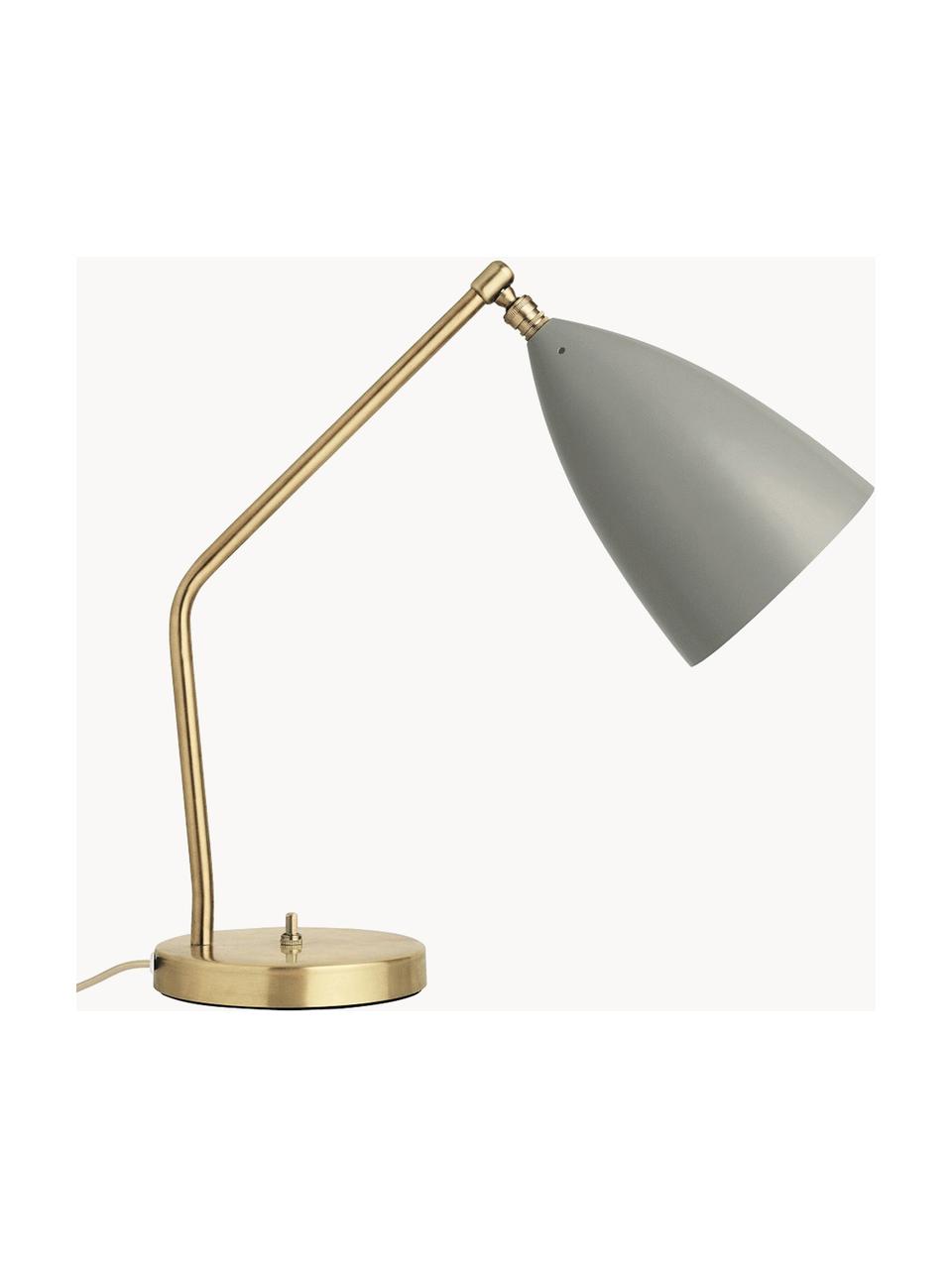Tafellamp Gräshoppa, Lampenkap: gepoedercoat staal, Lichtgrijs mat, messing, B 48 x H 44 cm