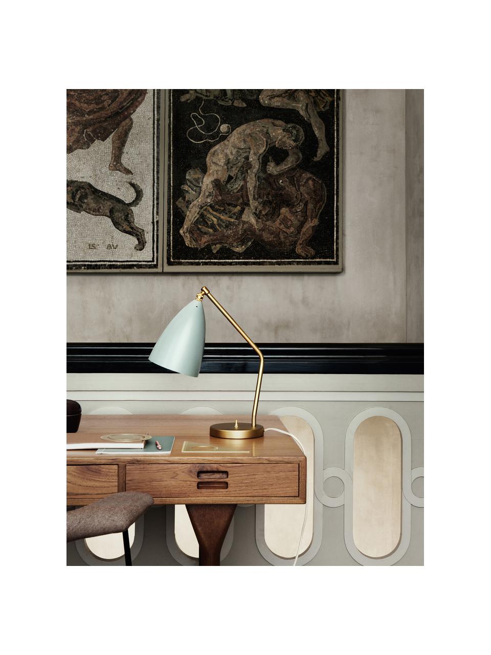 Lampa stołowa Gräshoppa, Stelaż: mosiądz, Jasny szary matowy, mosiądz, S 48 x W 44 cm