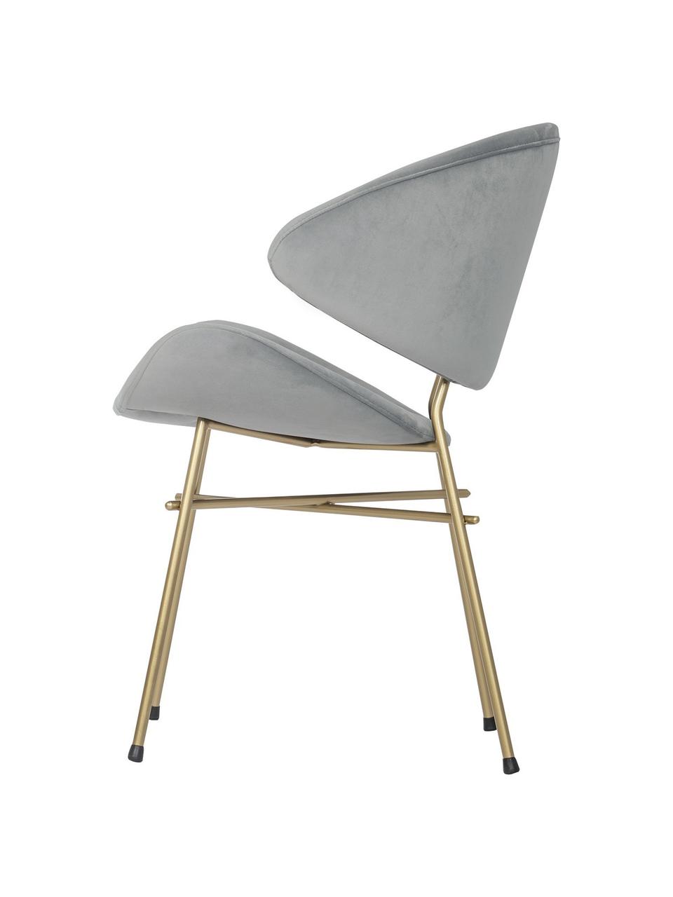 Sedia imbottita in velluto idrorepellente grigio chiaro Cheri, Rivestimento: 100% poliestere (velour) , Struttura: acciaio verniciato a polv, Velluto grigio chiaro, ottonato, Larg. 57 x Prof. 55 cm