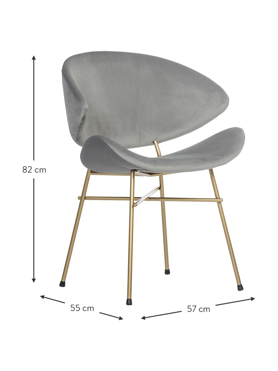 Silla tapizada en terciopelo Cheri, tapizado hidrófugo, Tapizado: 100% poliéster (tercipelo, Asiento: tablero de madera contrac, Estructura: acero con pintura en polv, Terciopelo gris claro, latón, An 57 x F 55 cm