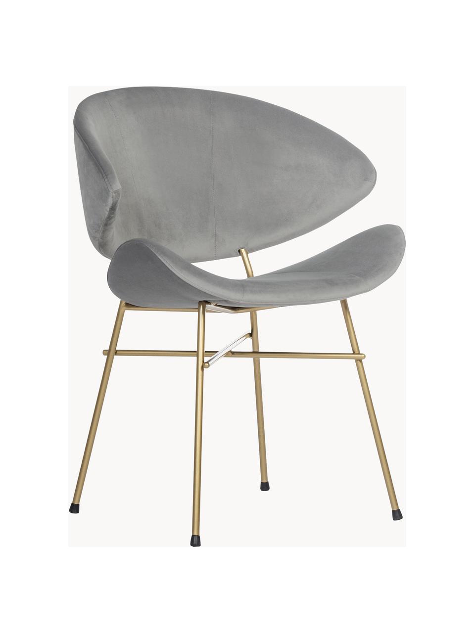 Čalúnená stolička s velúrovým vodoodolným poťahom Cheri, Zamatová svetlosivá, mosadzné odtiene, Š 57 x H 55 cm