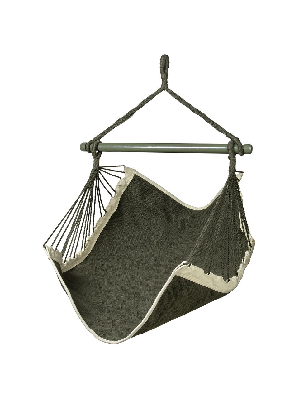 Fauteuil suspendu Paloma, Fibre synthétique, Vert olive, beige, larg. 90 x haut. 150 cm