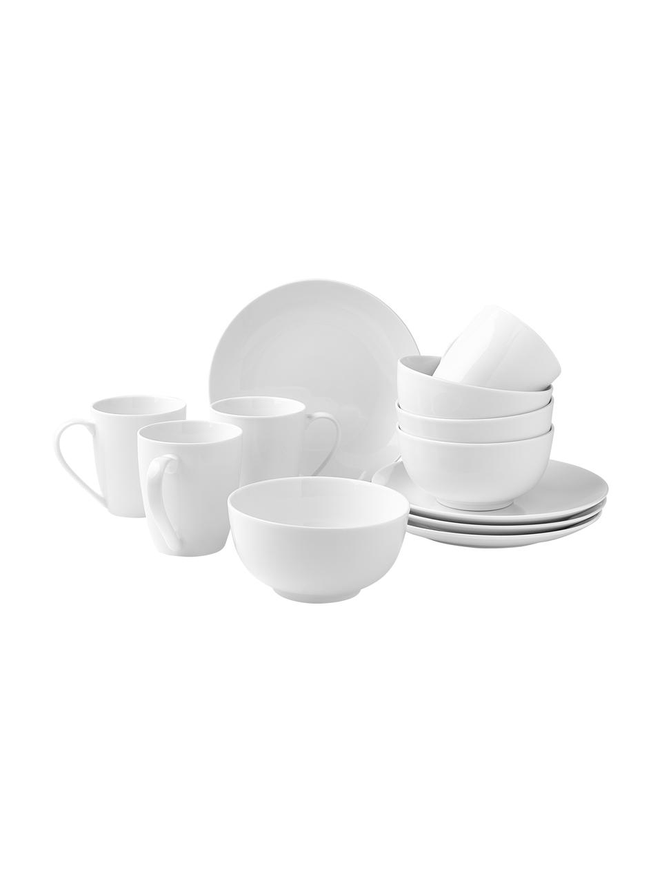 Set de desayuno de porcelana Delight Classic, 4 comensales (12 pzas.), Porcelana, Blanco, 4 comensales (12 pzas.)