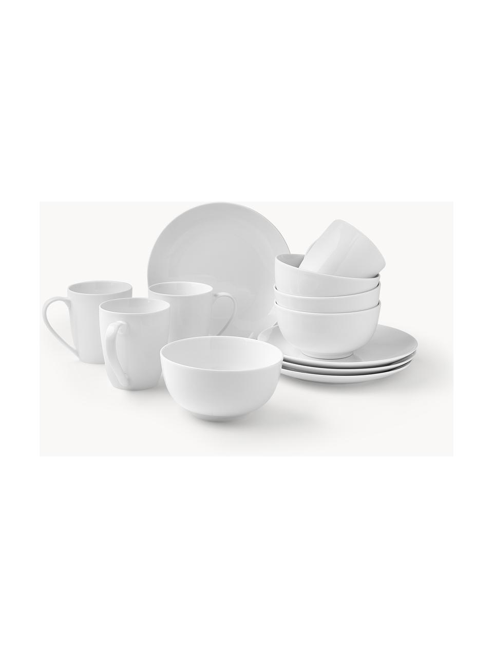 Sada porcelánového snídaňového nádobí Delight Classic, 12 dílů, Porcelán, Bílá, Pro 4 osoby (12 dílů)