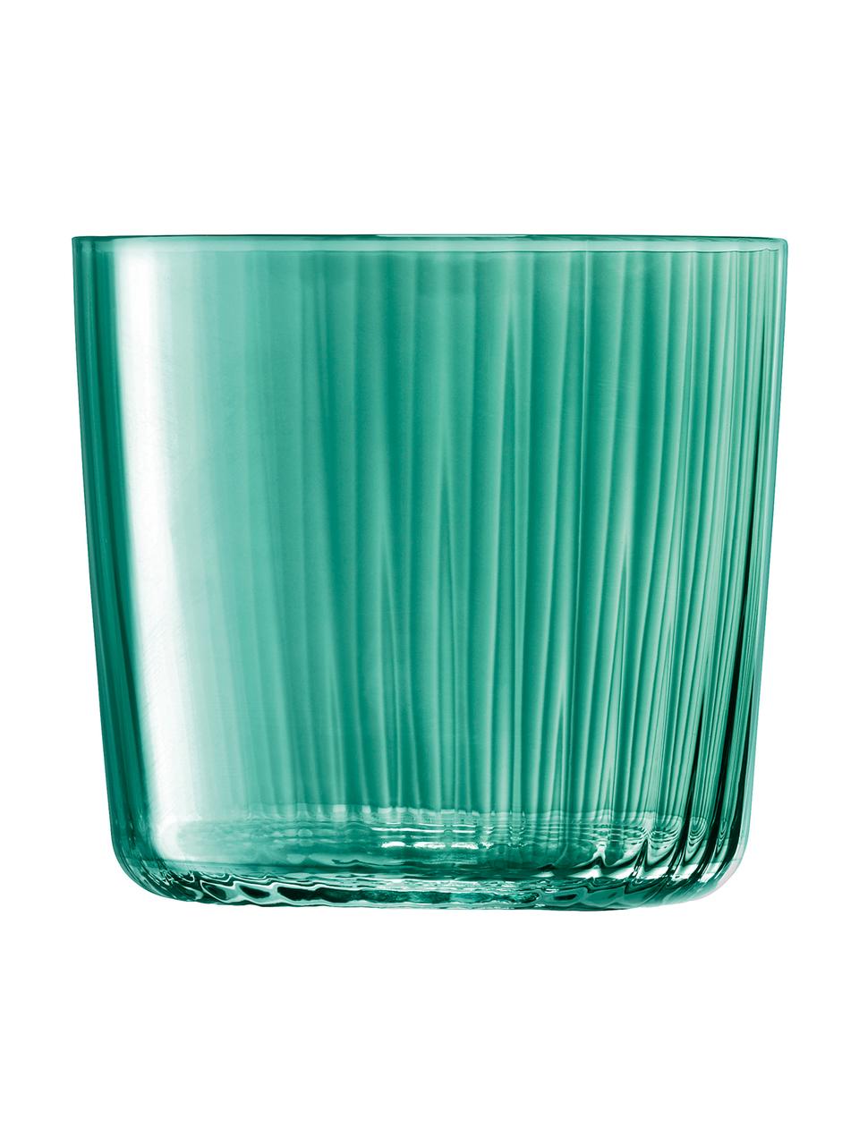 Verre à eau soufflé bouche à surface rainurée Gems, 4 élém., Tons verts