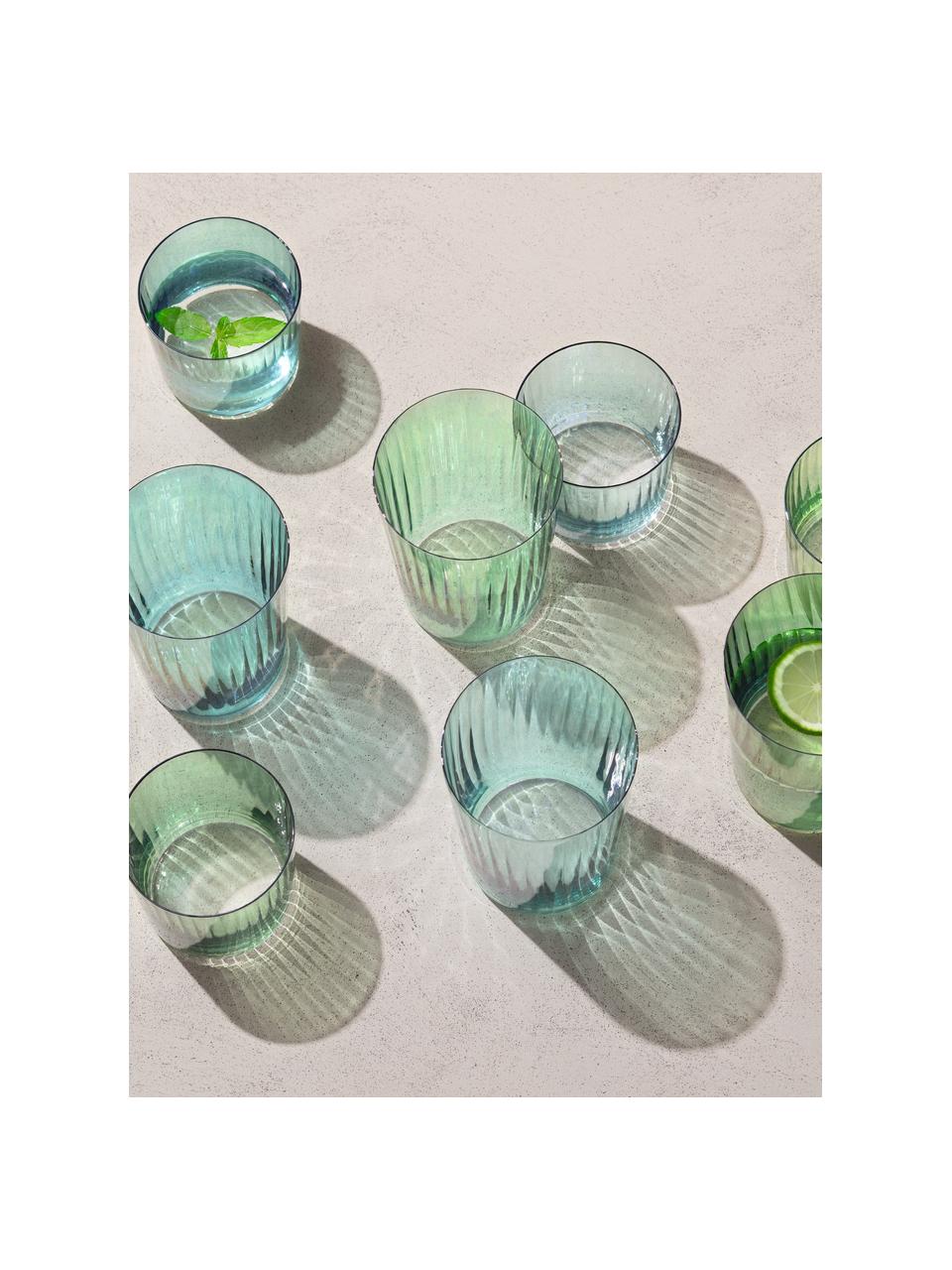 Set 4 bicchieri acqua in vetro soffiato Gemme, Vetro soffiato, Tonalità verde, Ø 8 x Alt. 7 cm