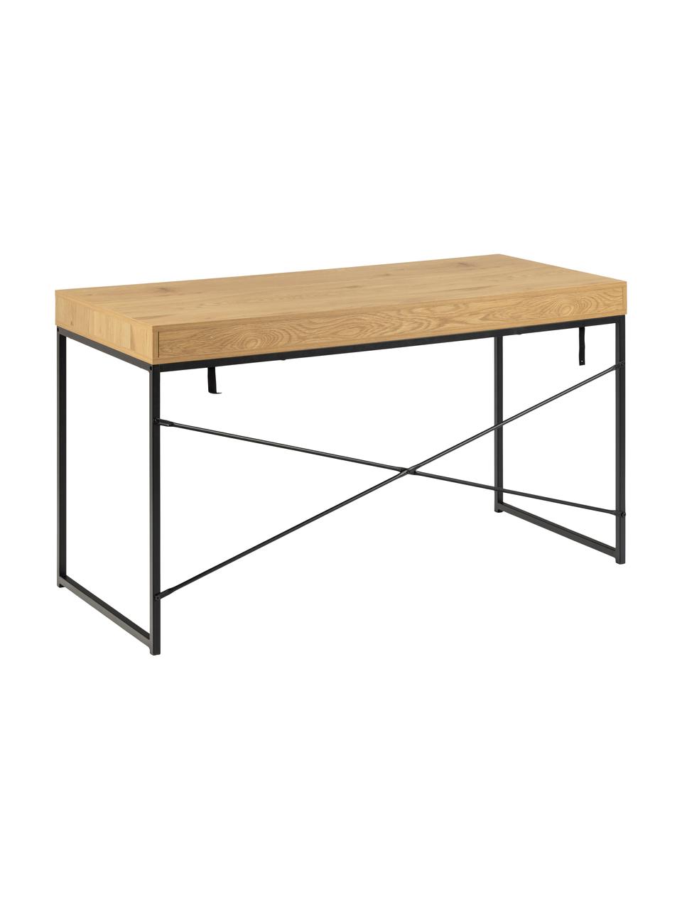 Bureau industriel Seaford, Bois, noir, larg. 140 x haut. 76 cm