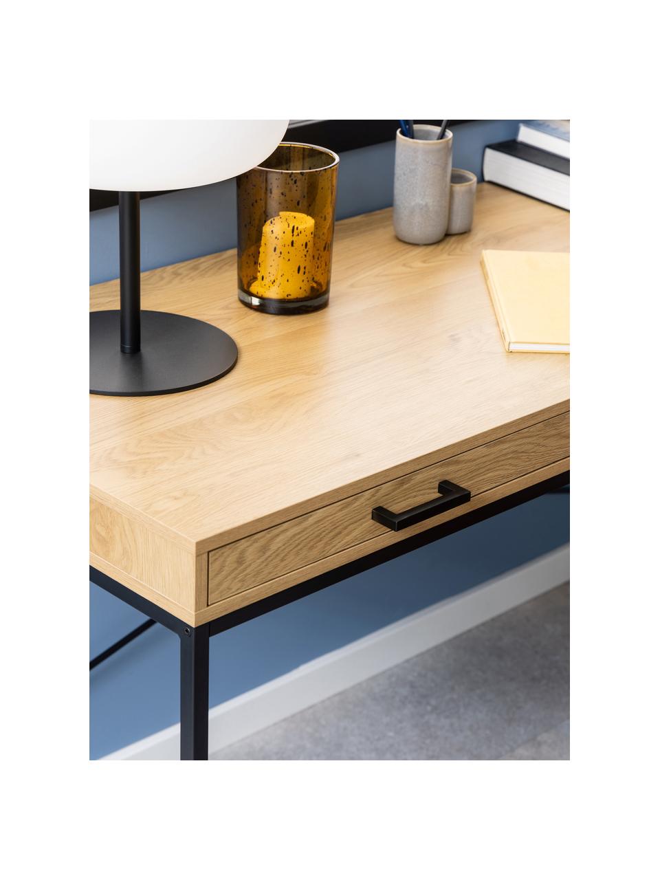 Schreibtisch Seaford, Tischplatte: Mitteldichte Holzfaserpla, Gestell: Metall, pulverbeschichtet, Holzoptik, Schwarz, B 140 x T 58 cm