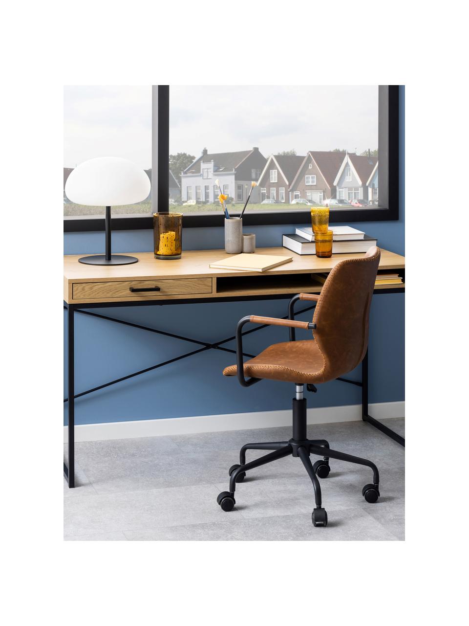 Schreibtisch Seaford mit Schublade, Tischplatte: Mitteldichte Holzfaserpla, Gestell: Metall, pulverbeschichtet, Beige in Holzoptik, Schwarz, B 140 x T 58 cm