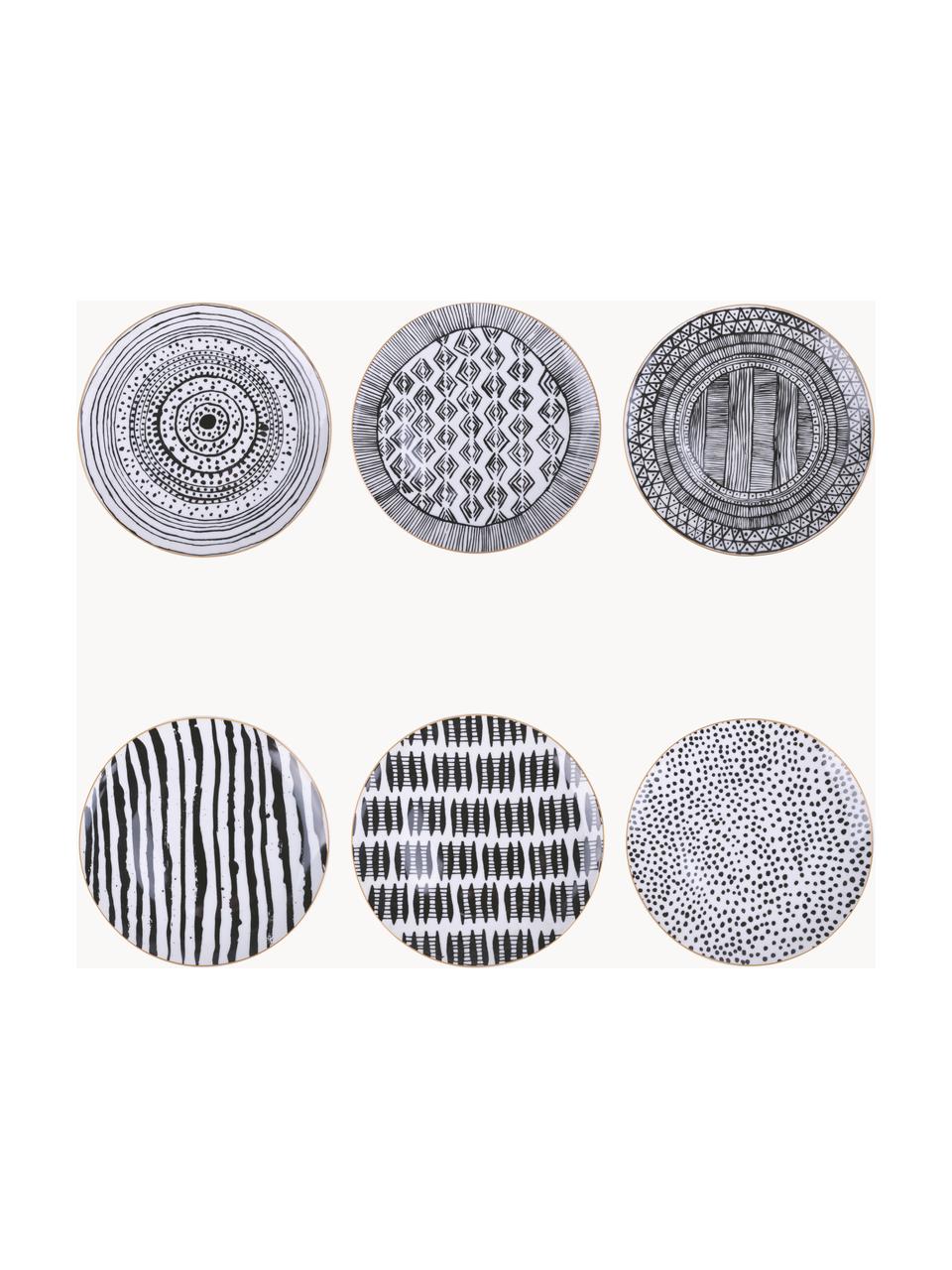 Set 6 piatti da colazione in porcellana Fruit Plates, Porcellana, Bianco, nero, Ø 19 cm