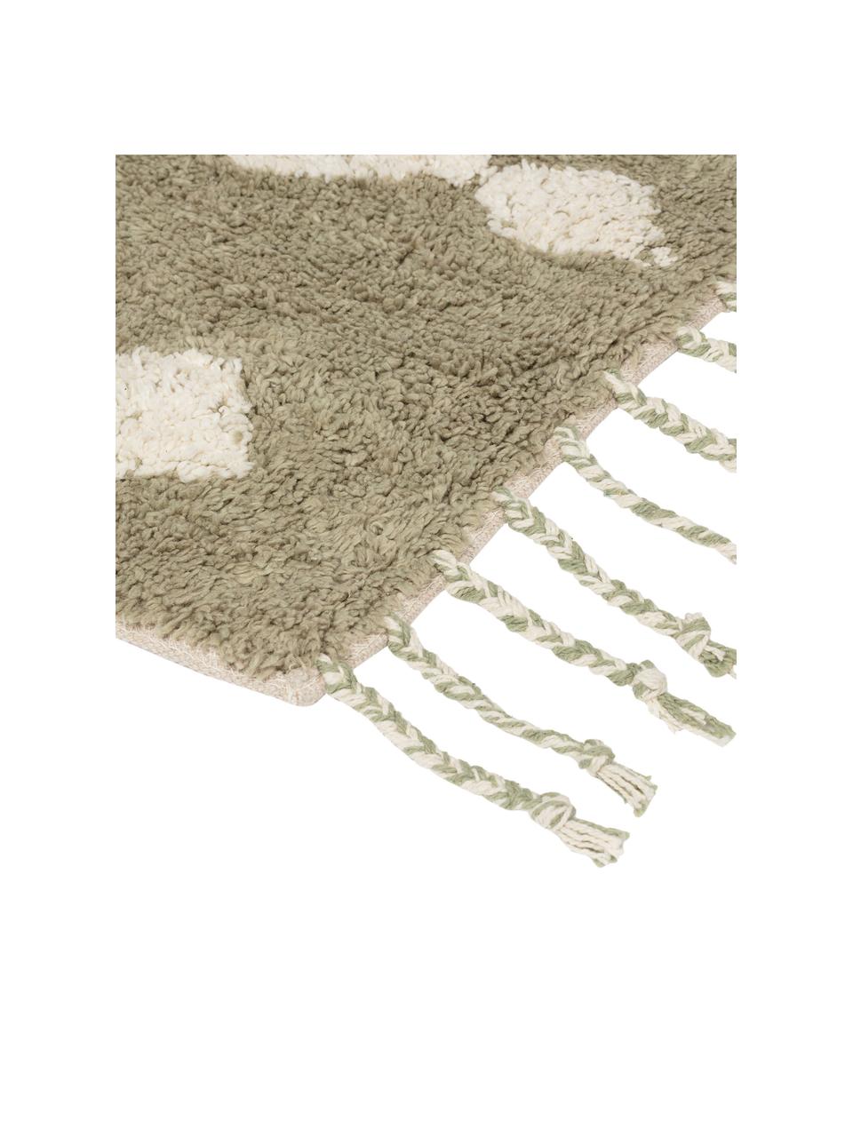 Tappeto bagno beige/bianco con motivo boho e nappe Fauve, 100% cotone, Beige, bianco, Larg. 50 x Lung. 70 cm
