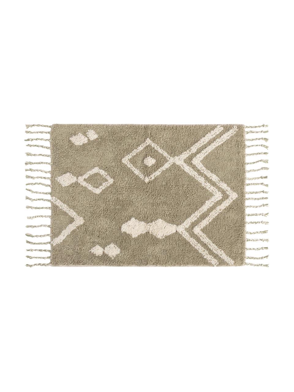 Badmat Fauve met boho patroon en kwastjes in beige/wit, 100% katoen, Beige, wit, 50 x 70 cm