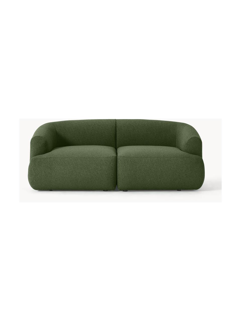 Sofa modułowa bouclé Sofia (2-osobowa), Tapicerka: bouclé (100% poliester) D, Stelaż: drewno świerkowe z certyf, Nogi: tworzywo sztuczne, Ciemnozielony bouclé, S 186 x G 103 cm