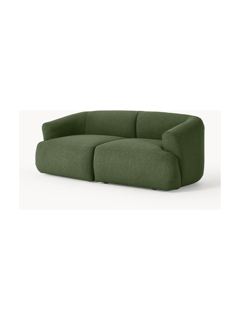 Sofá modular en tejido bouclé Sofia (2 plazas), Tapizado: tejido bouclé (100% polié, Estructura: madera de abeto, tablero , Patas: plástico Este producto es, Bouclé verde oscuro, An 190 x F 103 cm