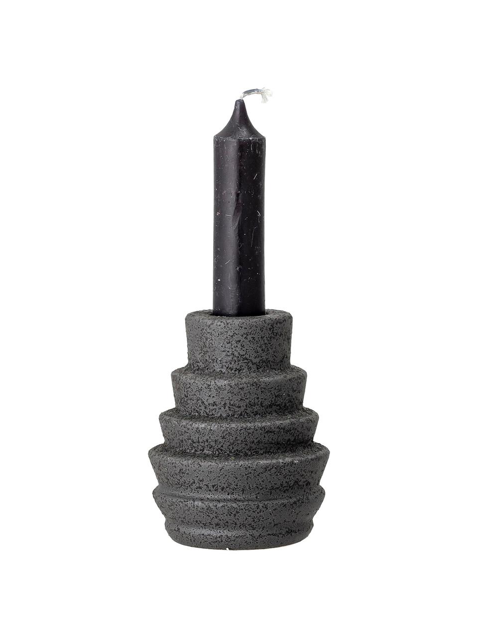 Candelabro artesanal Emie, Gres, Negro, Ø 7 x Al 9 cm