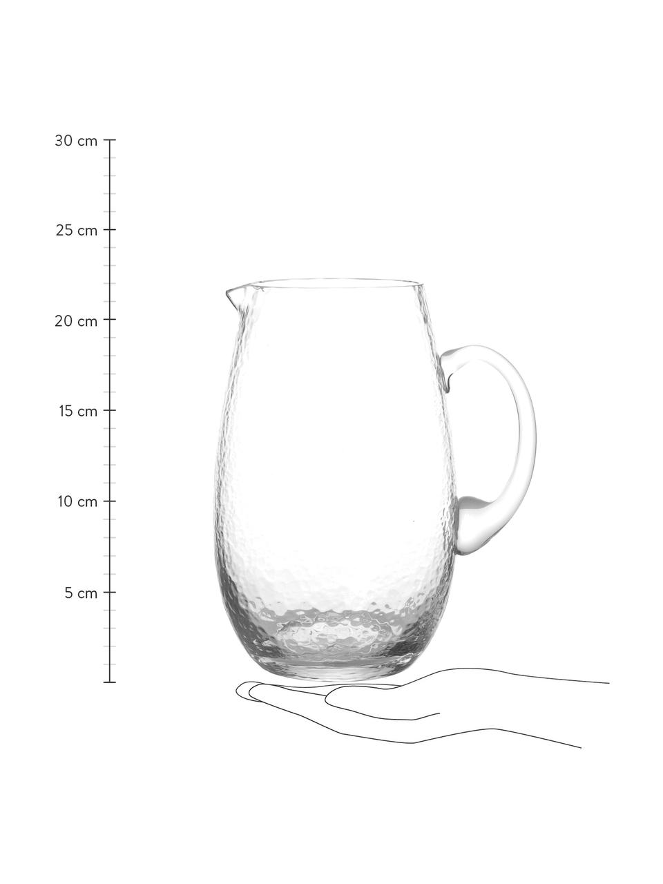 Großer mundgeblasener Krug Hammered mit gehämmerter Oberfläche, 2 L, Glas, mundgeblasen, Transparent, Ø 14 x H 22 cm