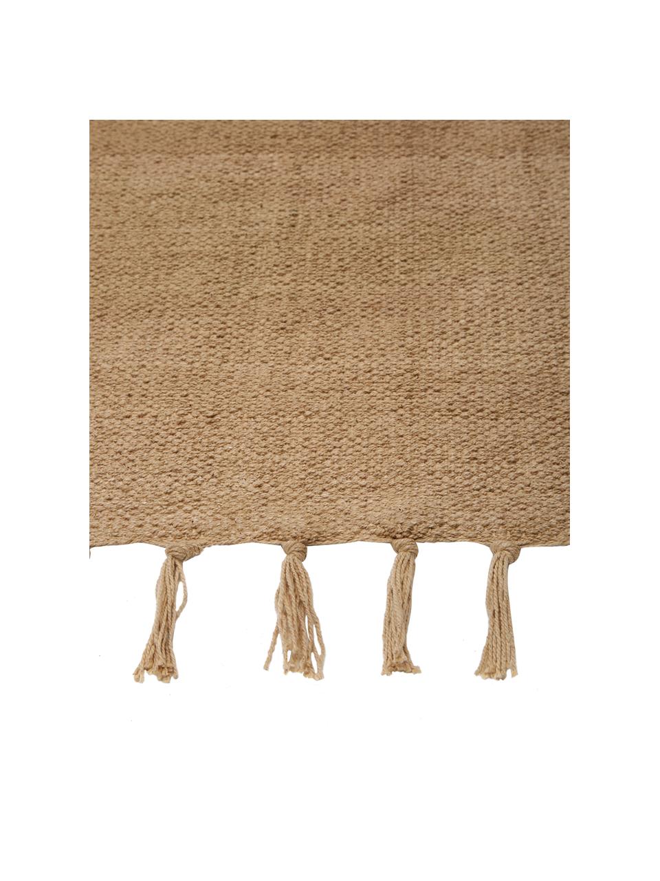Tappeto sottile in cotone tessuto a mano Agneta, 100% cotone, Marrone chiaro, Larg. 70 x Lung. 140 cm (taglia XS)
