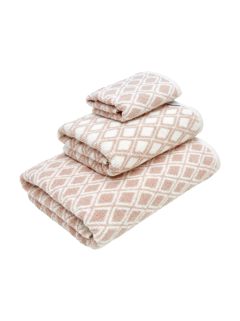 Dubbelzijdige handdoekenset Ava, 3-delig, 100% katoen, middelzware kwaliteit, 550 g/m², Roze, crèmewit, Set met verschillende formaten