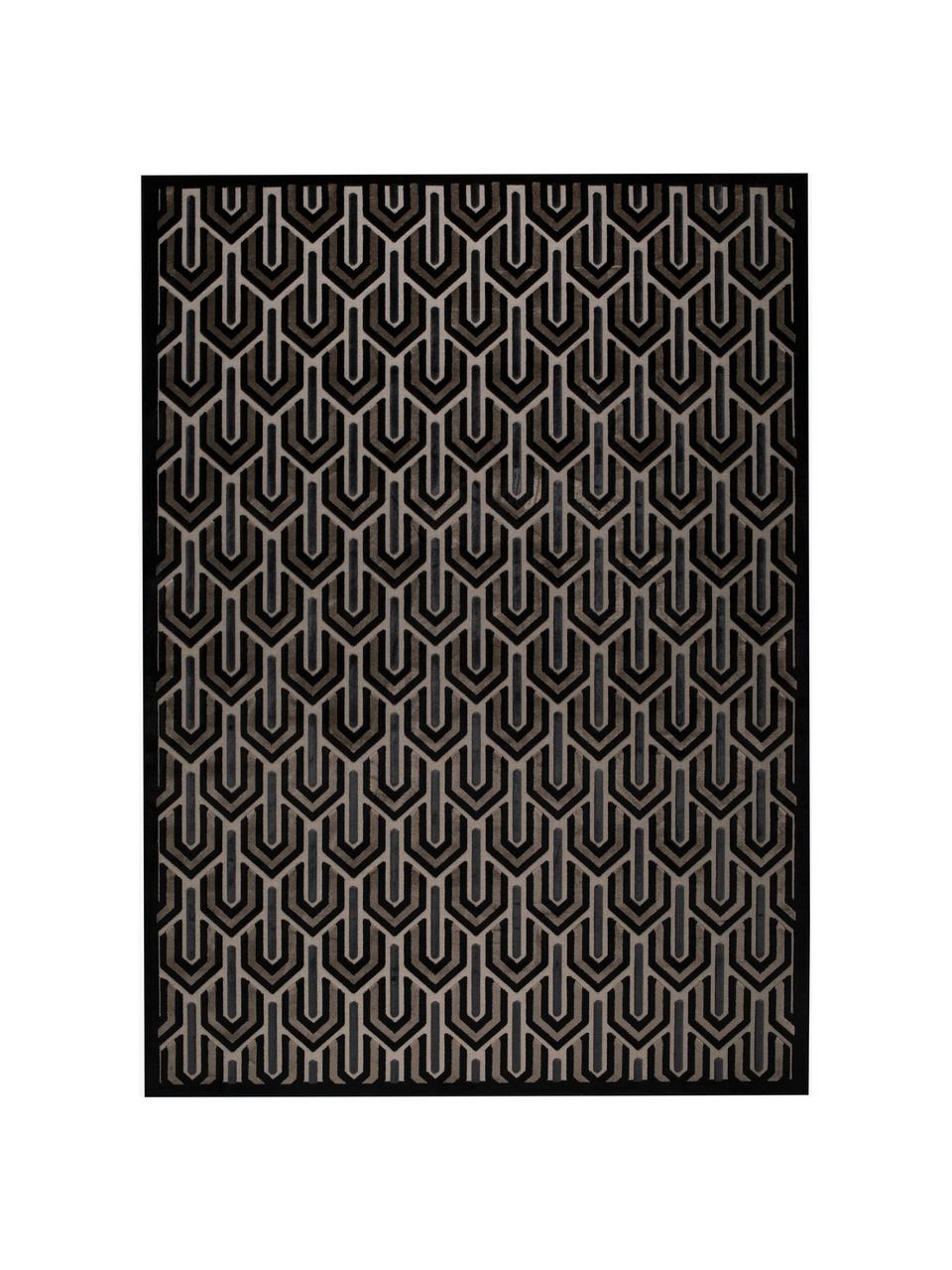 Tappeto con struttura alta-bassa Beverly, Retro: lattice, Nero, tonalità beige, Larg. 170 x Lung. 240 cm, (taglia M)