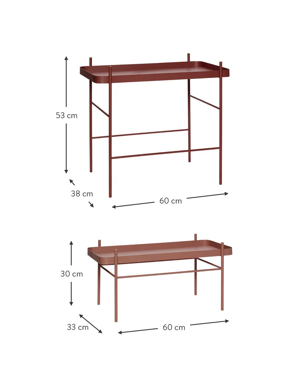 Set de mesas auxiliares de metal Double, 2 uds., Metal recubierto, Rojo vino, Set de diferentes tamaños