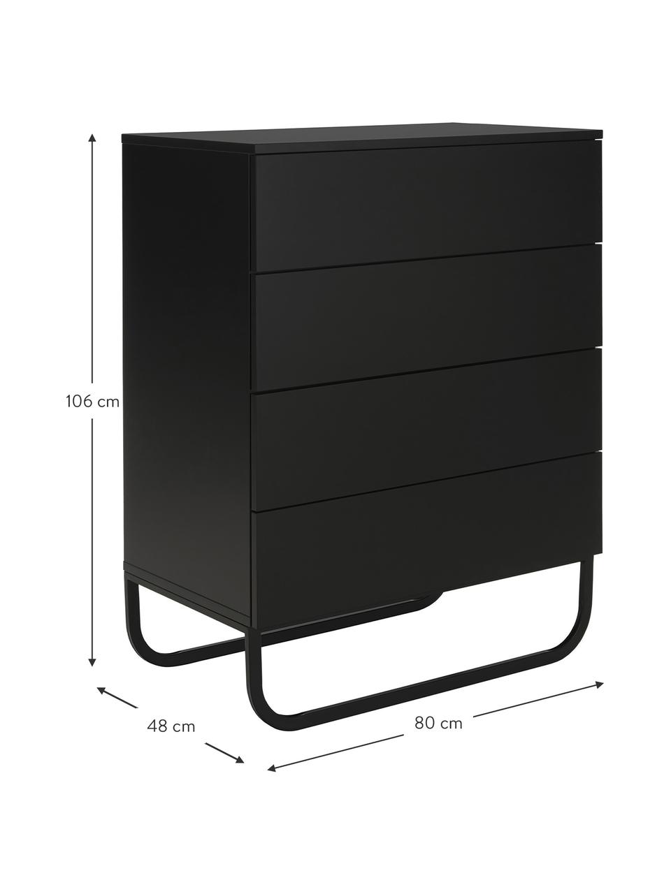 Cassettiera nera Sanford, Nero, Larg. 80 x Alt. 106 cm