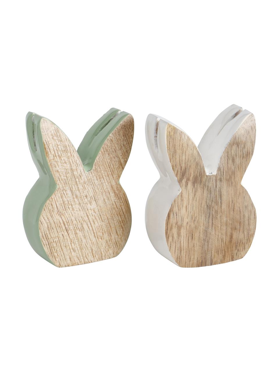 Objet déco lapin de Pâques en bois Liloja, 2 élém., Bois, enduit, Bois, vert, blanc, larg. 5 x haut. 7 cm