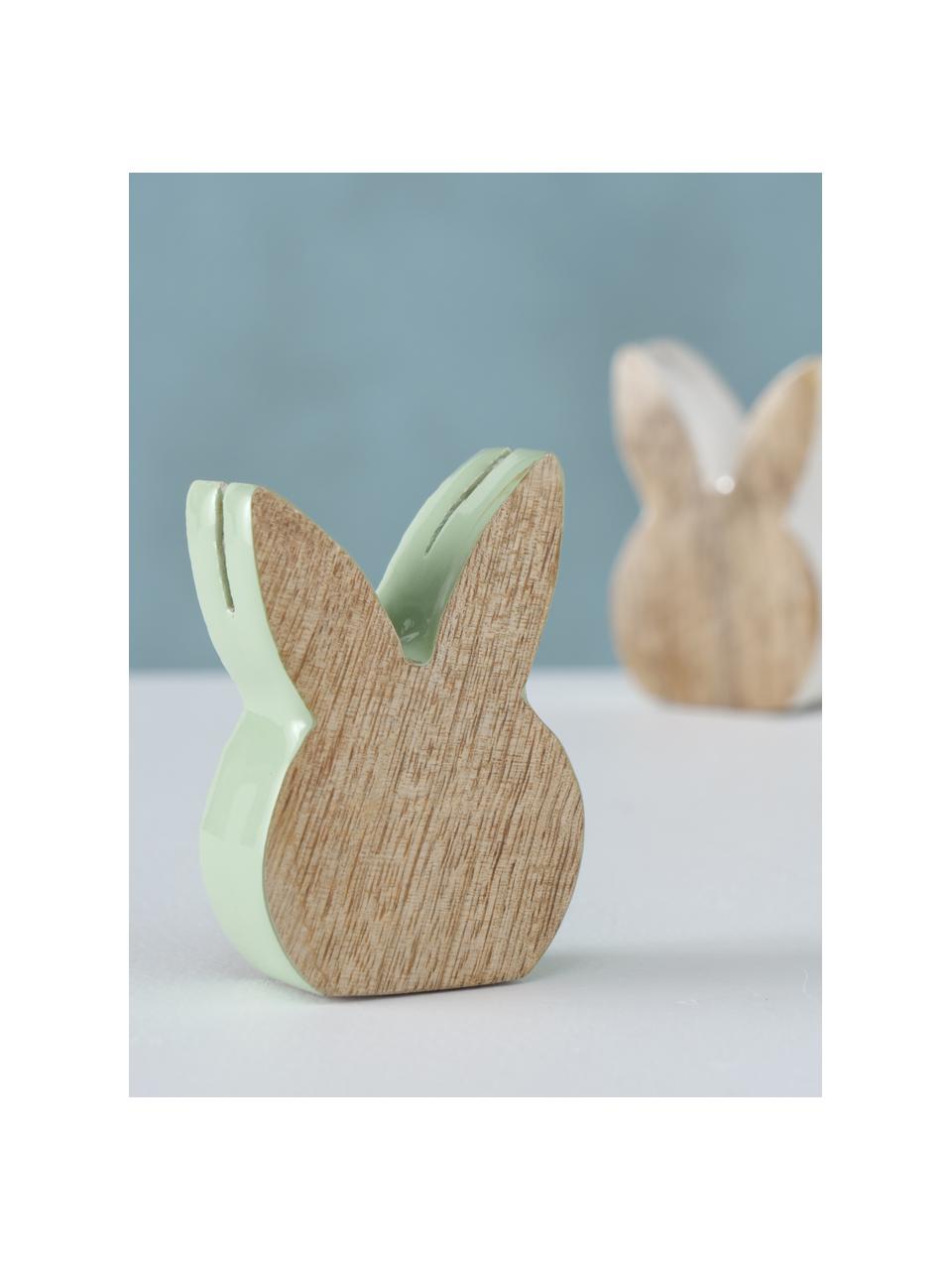 Objet déco lapin de Pâques en bois Liloja, 2 élém., Bois, enduit, Bois, vert, blanc, larg. 5 x haut. 7 cm