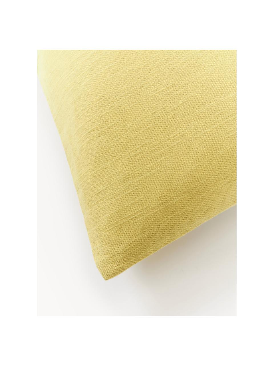 Housse de coussin 45x45 en coton brodé Jemima, Jaune citron, larg. 45 x long. 45 cm