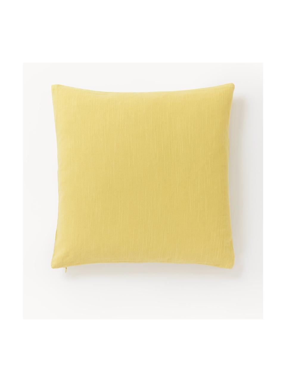 Housse de coussin 45x45 en coton brodé Jemima, Jaune citron, larg. 45 x long. 45 cm