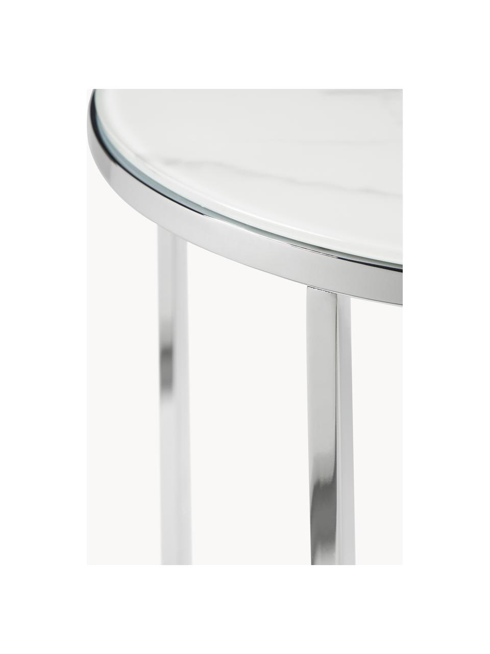 Okrúhly odkladací stolík so sklenenou doskou v mramorovom vzhľade Antigua, Mramorový vzhľad biela, odtiene striebornej lesklá, Ø 45 x V 50 cm