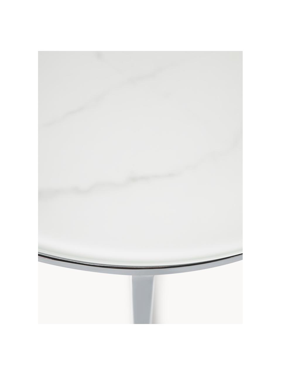 Mesa auxiliar redonda Antigua, tablero de vidrio en aspecto mármol, Tablero: vidrio estampado con aspe, Estructura: metal cromado, Aspecto mármol blanco, cromo, Ø 45 x Al 50 cm