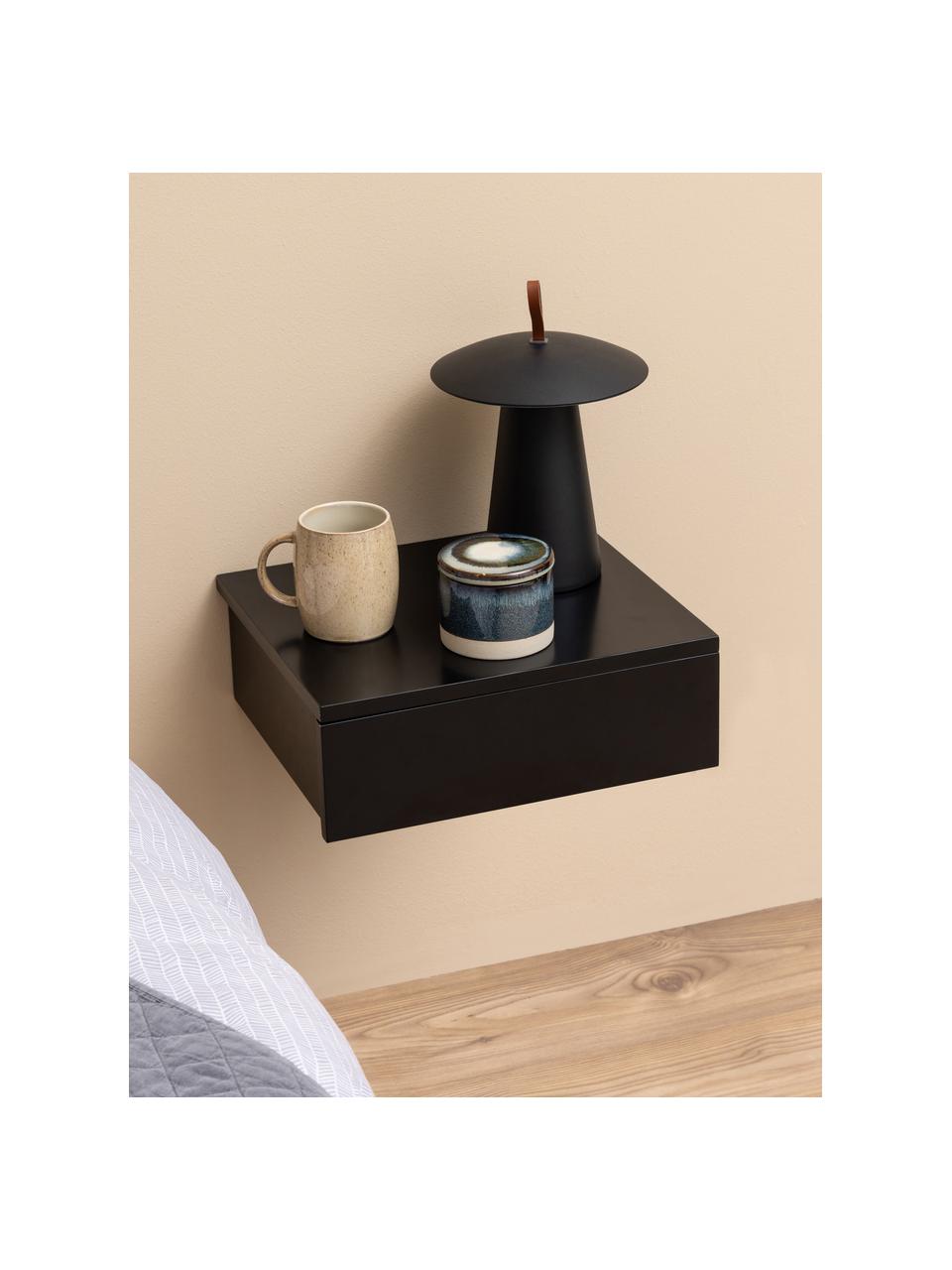 Wandnachtkastje Avignon met lades, Vezelplaat met gemiddelde dichtheid (MDF), gelakt, Zwart, B 37 x H 13 cm