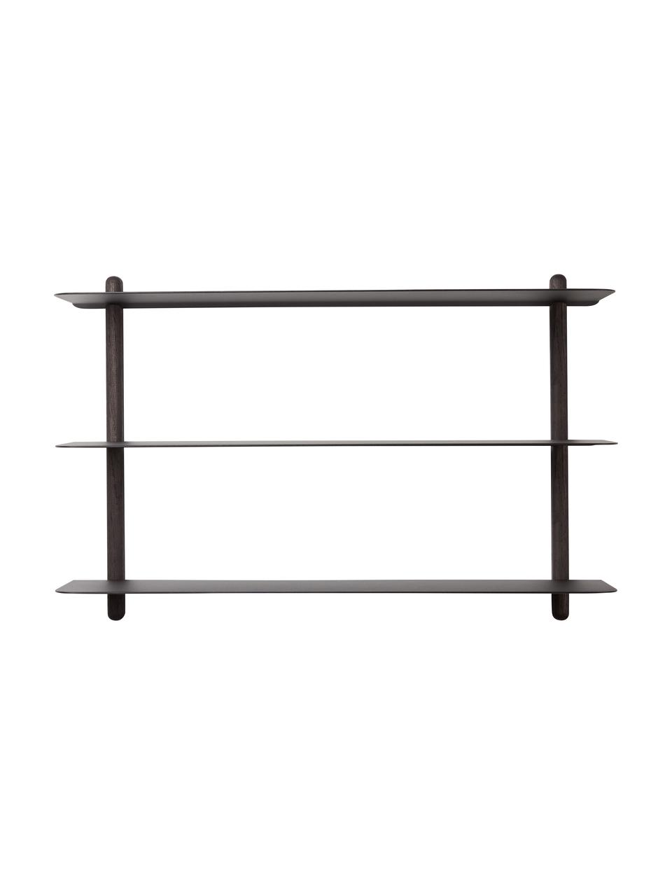 Estante de pared Nivo, Estantes: acero recubierto, Estructura: madera de fresno, Negro, An 64 x Al 42 cm