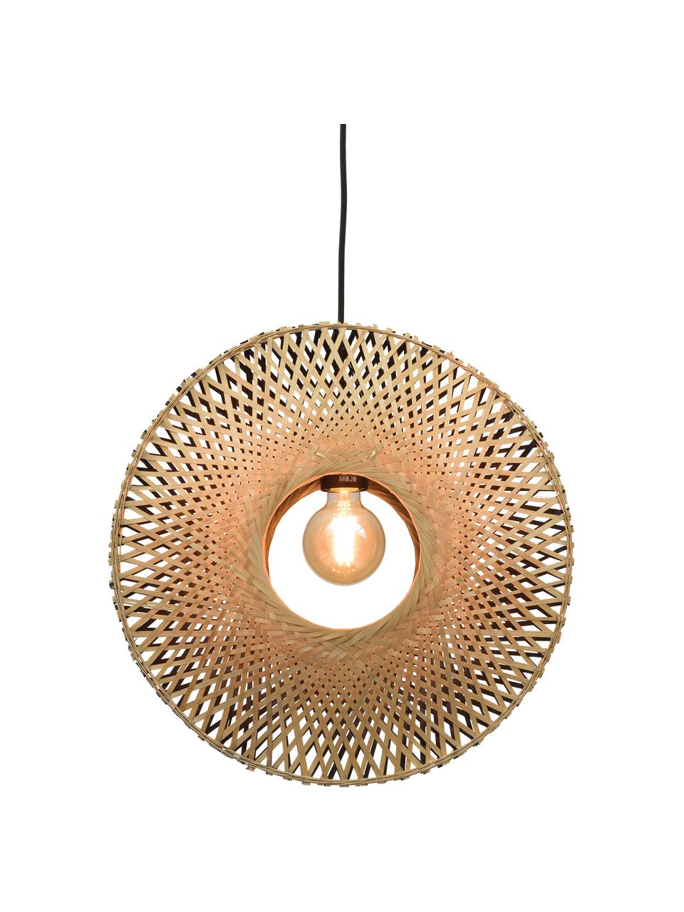 Bamboe-hanglamp Kalimantan in bruin-zwart, Lampenkap: bamboe, Baldakijn: gecoat metaal, Beige, zwart, Ø 44 x H 44 cm